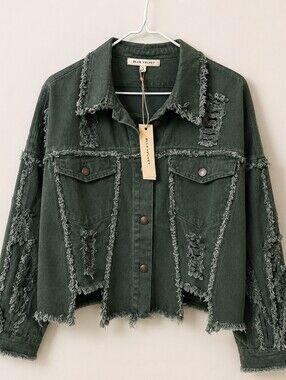 Frayed blue velvet jacket